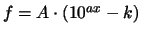 $f = A \cdot (10^{ax}-k)$